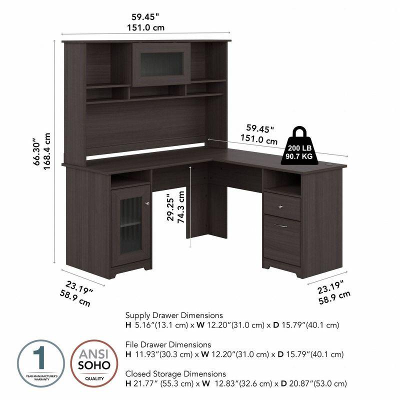 Cabot 60W L Shaped Computer Desk with Hutch Heather Gray - Bush Furniture: Executive Workstation, Storage Cabinet