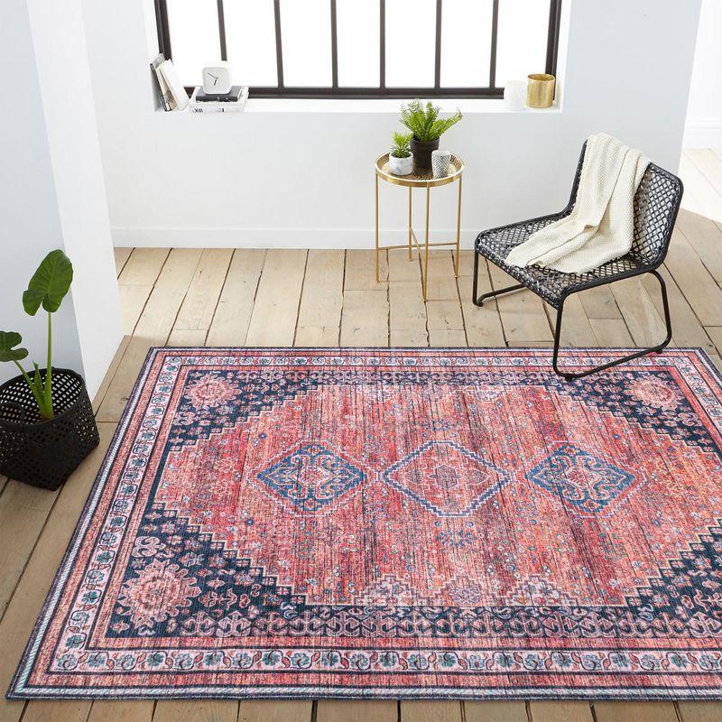4' x 6' Dalyan Geometric Medallions Machine Washable Indoor/Outdoor Area Rug, Terra/Navy - JONATHAN Y