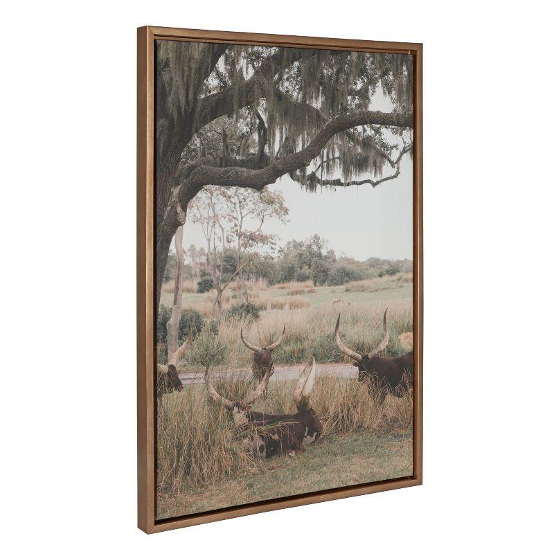 Kate & Laurel All Things Decor 23"x33" Sylvie Longhorns Framed Canvas by Alicia Abla Gold: Vertical Digital Art, Farmhouse Style