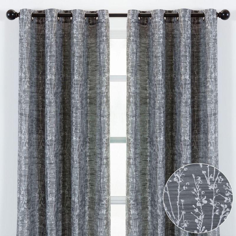 Chanasya 2pk Jacquard Floral Partial Room Darkening Grommet Window Curtain Panels - Set of 2 - 52 x 108 Inches Long - Dark Gray