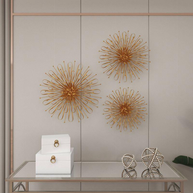 Set of 3 Gold Metal Starburst Wall Sculptures