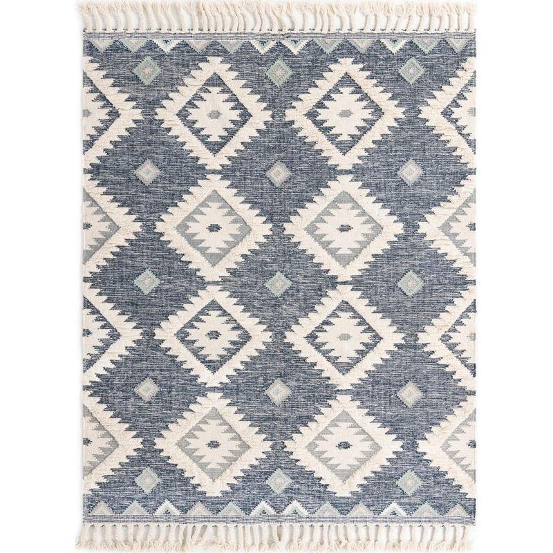 Handmade Dark Blue Geometric Wool Area Rug 8' x 10'