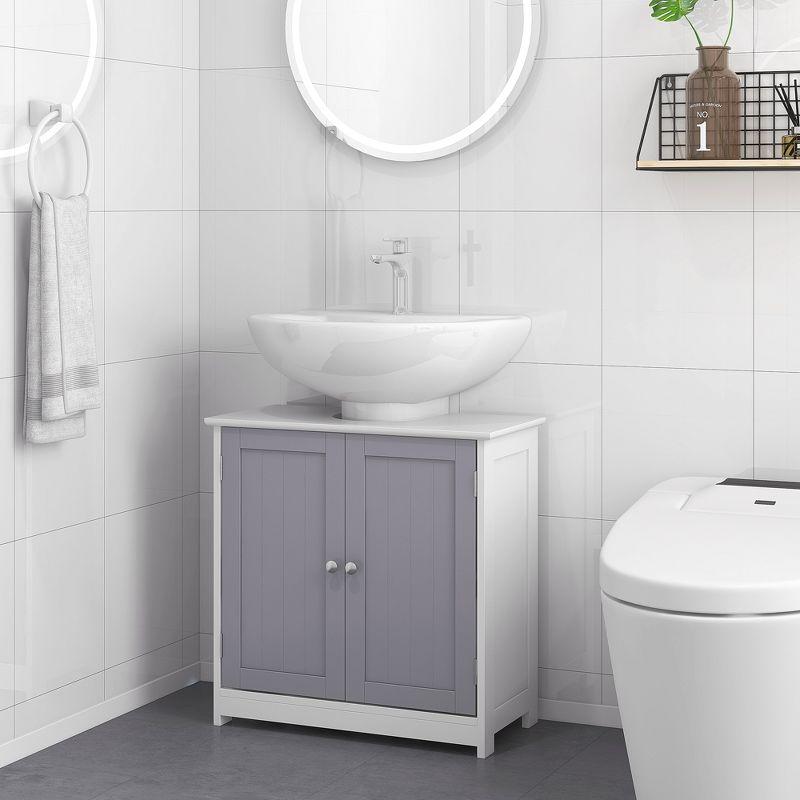 kleankin Vanity Base Cabinet, Under-Sink Bathroom Cabinet Storage with U-Shape Cut-Out and Adjustable Internal Shelf