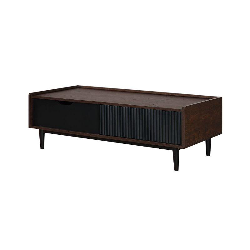 Manhattan Comfort Duane Ribbed Coffee Table with Drawer and Shelf Dark Brown/Black: Rectangular, MDF, Living Room Furniture