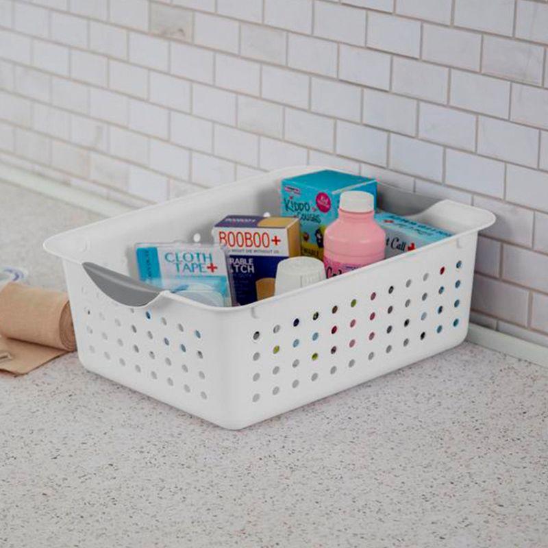 Sterilite Medium Ultra Basket, Storage Bin to Organize Closets, Cabinets, Pantry, Shelving and Countertop Space, White, 18-Pack