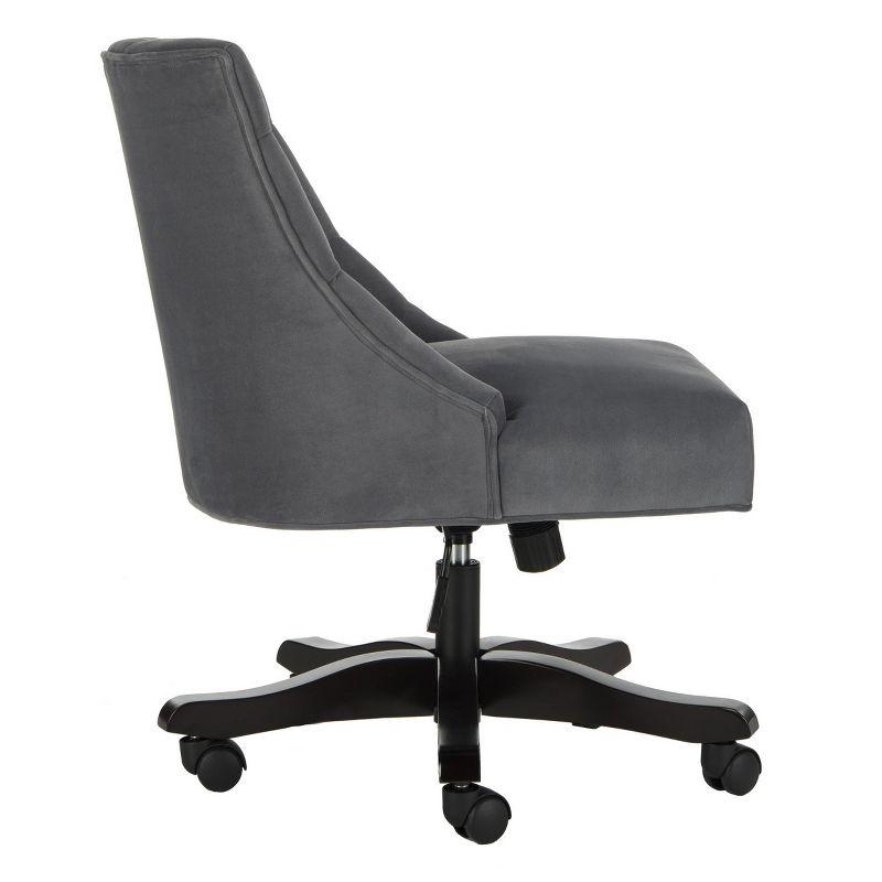 Elegant Gray Tufted Transitional Swivel Desk Chair in Wood Finish