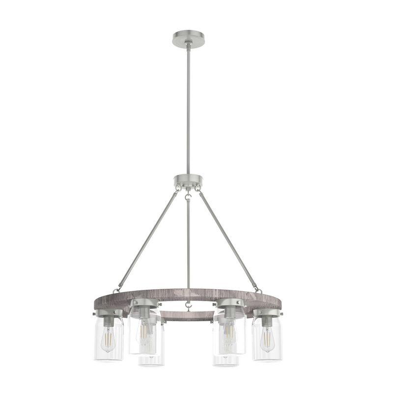 Devon Park Rustic 6-Light Wagon Wheel Nickel Chandelier with Glass Shades