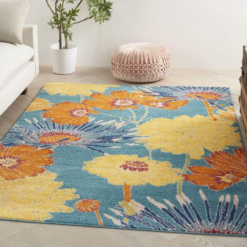 Turquoise Multicolor Floral Synthetic 4' x 6' Rectangular Rug