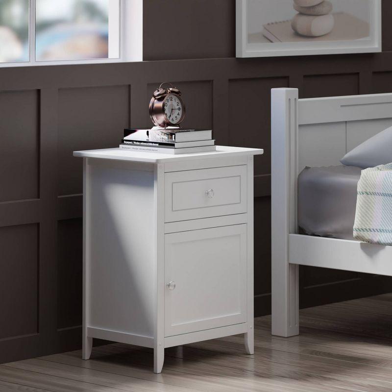 Eugene Transitional White Wood Nightstand with Drawer and Cabinet