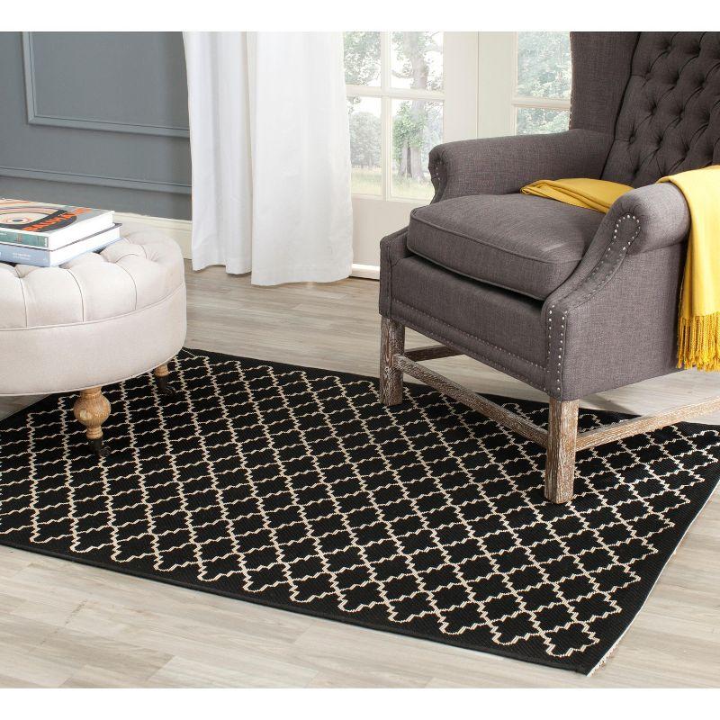 Modern Black and Beige Rectangular Easy-Care Outdoor Rug