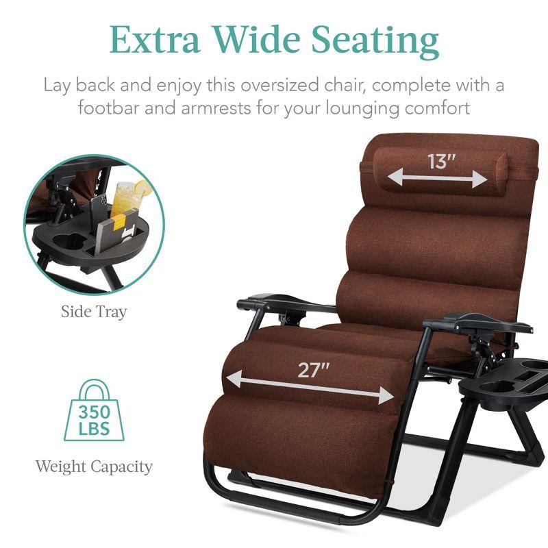 Best Choice Products Oversized Zero Gravity Chair, Folding Recliner w/ Removable Cushion, Side Tray - Woodland Brown