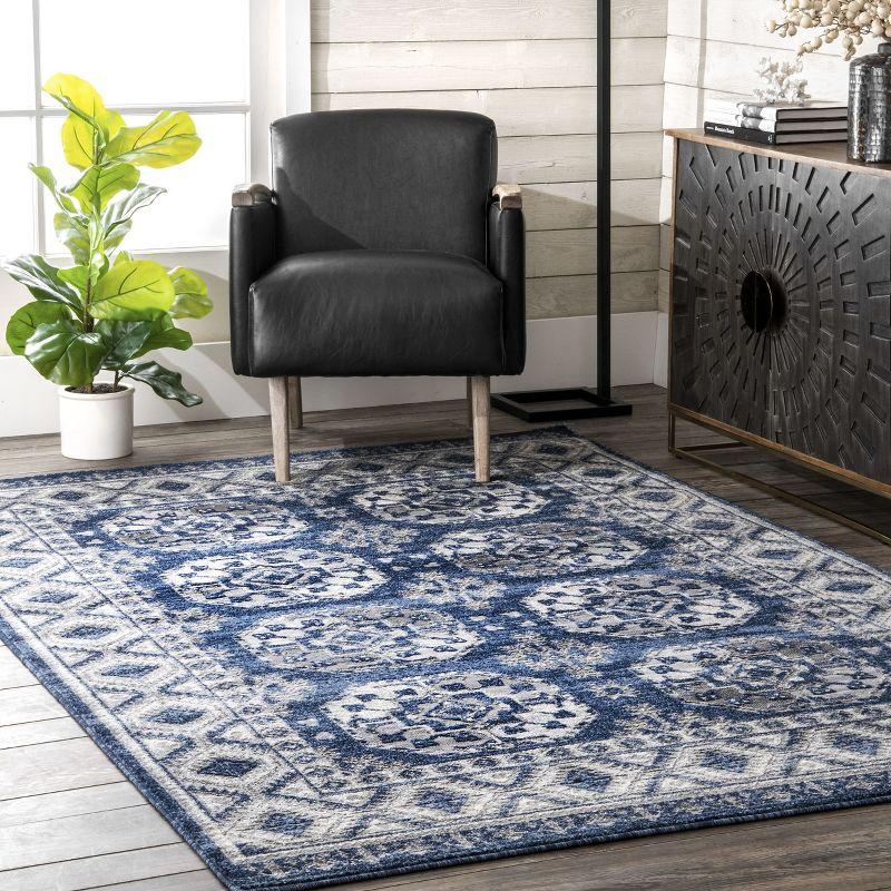 Rectangular 5' x 7' Blue Synthetic Easy Care Area Rug