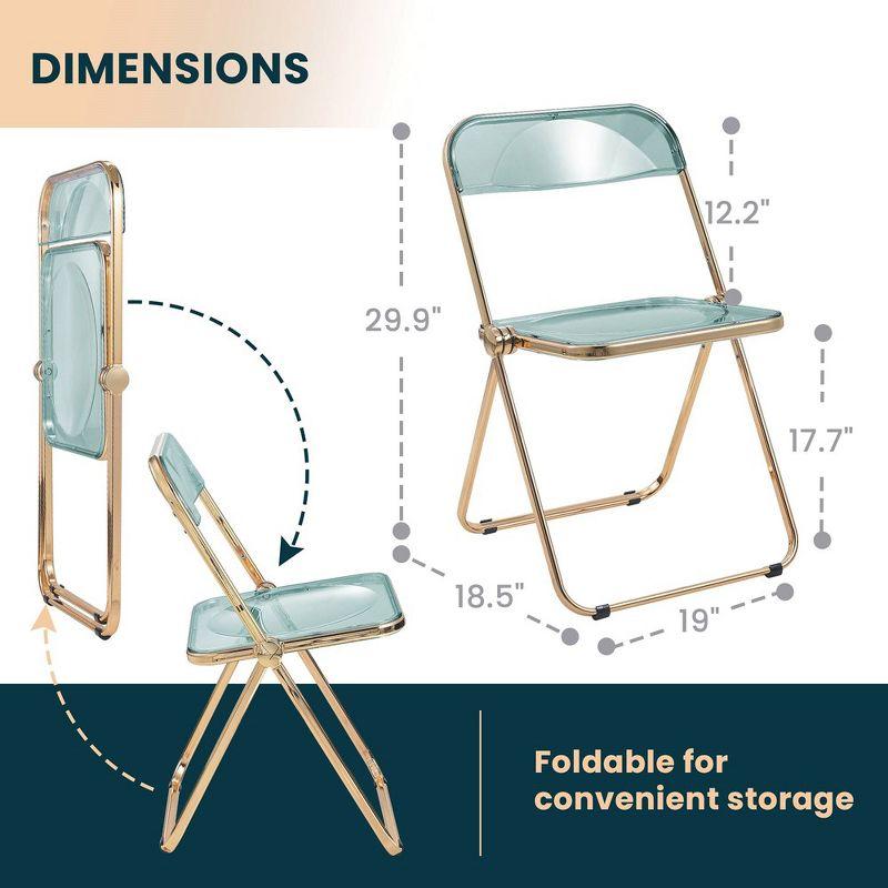 LeisureMod Lawrence Acrylic Folding Chair Stackable Dining Side Chair Chrome Frame Accent Chair (Set of 2)