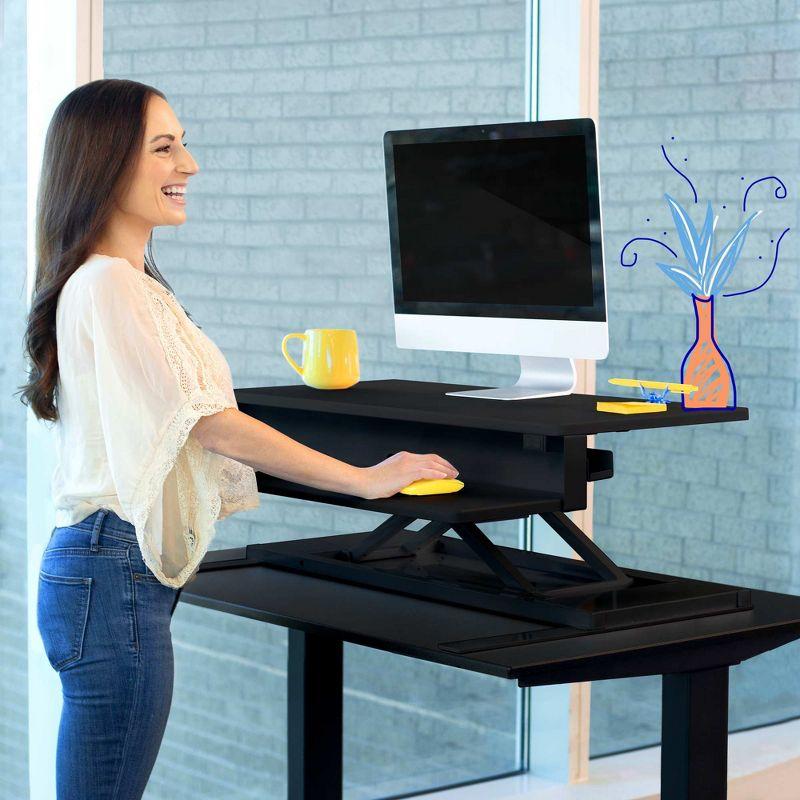 FlexPro Premier Electric Standing Desk Converter – 36" Sit to Stand Workstation – Black – Stand Steady