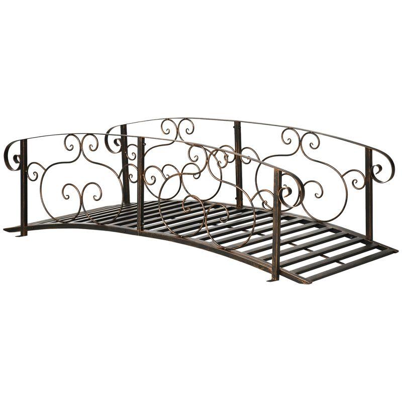 Bronze 6ft Metal Garden Bridge with Safety Rails