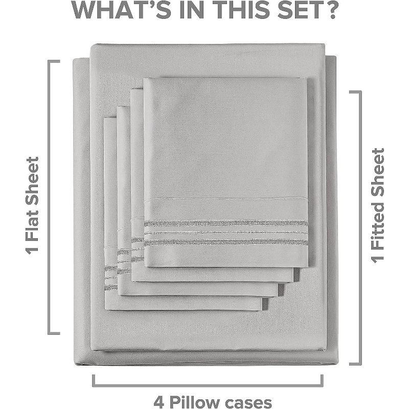 CGK Linens Ultra Soft Solid 6 Piece Sheet Set - Comfortable Bed Sheets & Extra Pillowcases in Light Grey, Size Queen