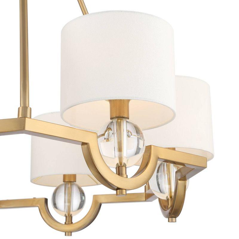 Stiffel Warm Brass Chandelier 32" Wide Modern Clear Crystal Off White Drum Shade 6-Light Fixture for Dining Room House Kitchen