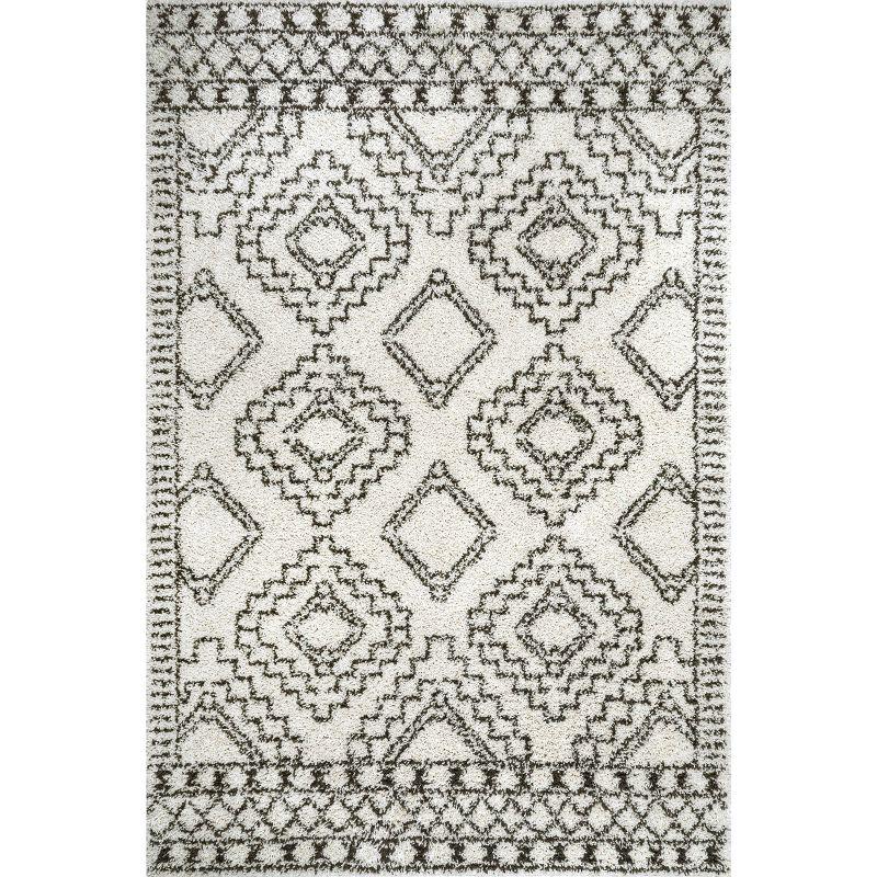 Lacey Moroccan Geometric Off-White Shag Area Rug, 5'3" x 7'7"