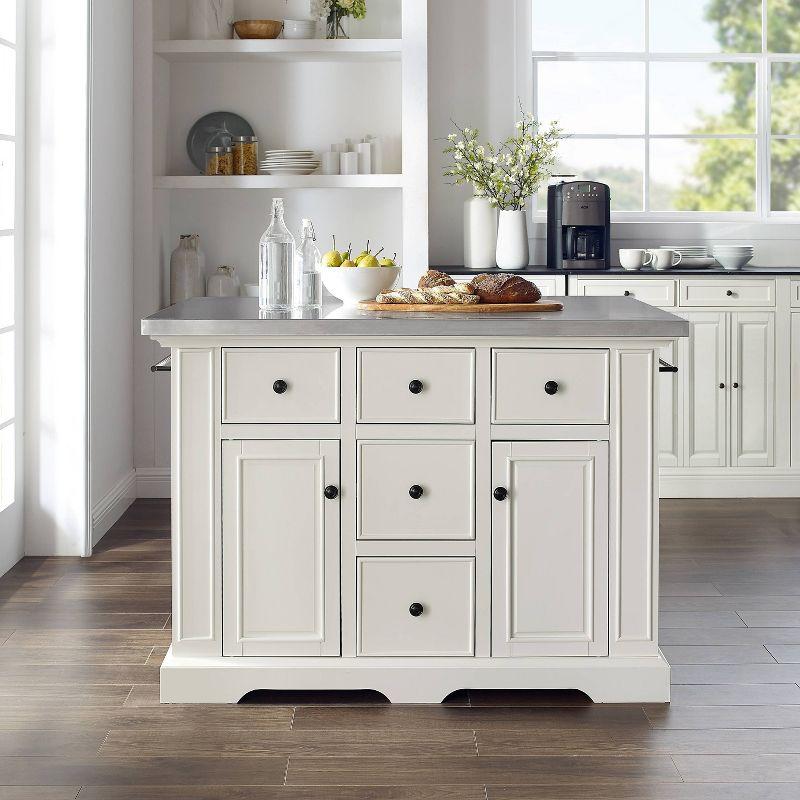 Julia White Kitchen Island with Stainless Steel Top