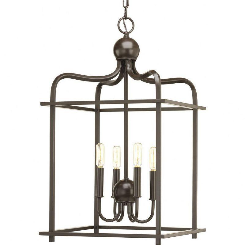 Progress Lighting, Assembly Hall, 4-Light Foyer Pendant, Brushed Nickel, Open Caged Design, Canopy Included