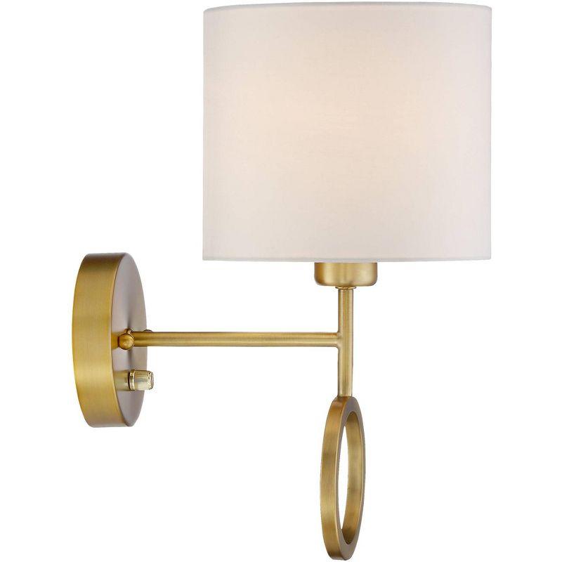 360 Lighting Amidon Modern Wall Lamp Warm Brass Metal Plug-in 8" Light Fixture White Fabric Drum Shade for Bedroom Reading Living Room House Home