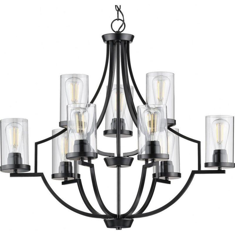 Progress Lighting, Lassiter Collection, 9-Light Chandelier, Matte Black, Clear Glass Shades