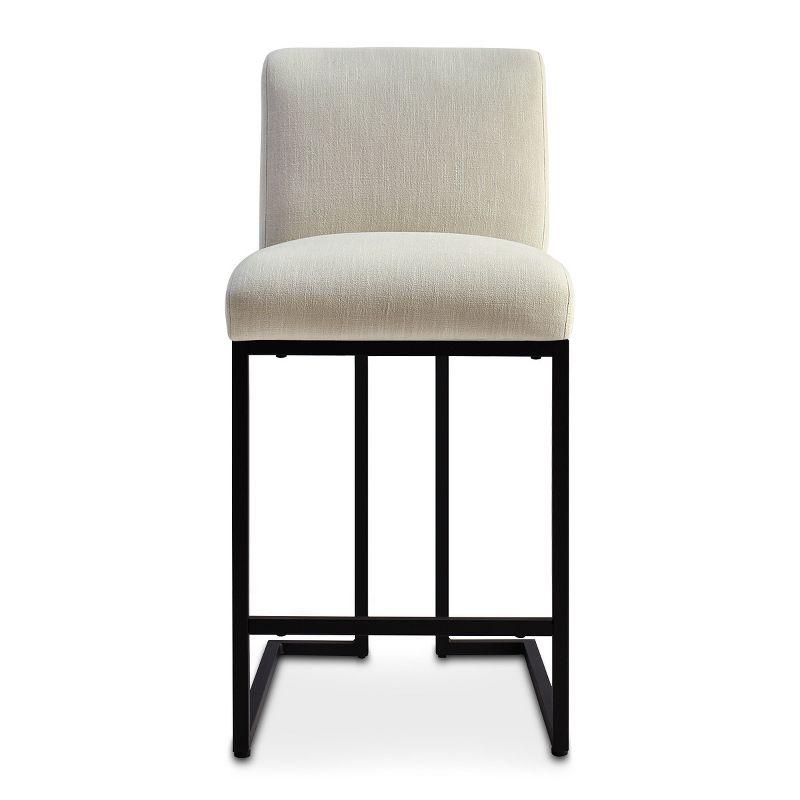 Set of 2 Upholstered Counter Height Bar Stools, 25" Armless Fabric Seat with Black Metal Sled Legs for Kitchen Island & Home Bar-Maison Boucle