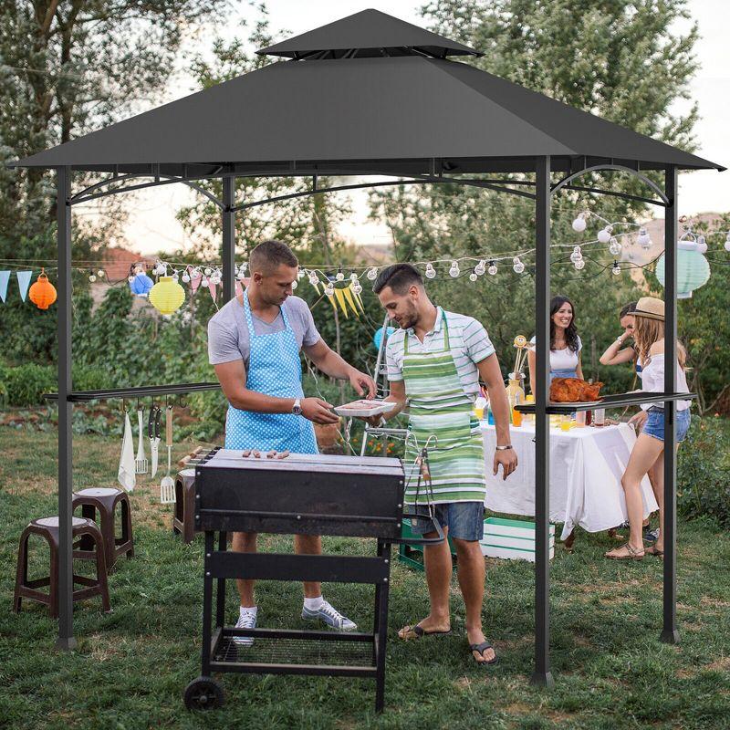 Tangkula 8' x 5' BBQ Grill Gazebo 2-Tier Barbecue Canopy Vented Top Shelves Shelter