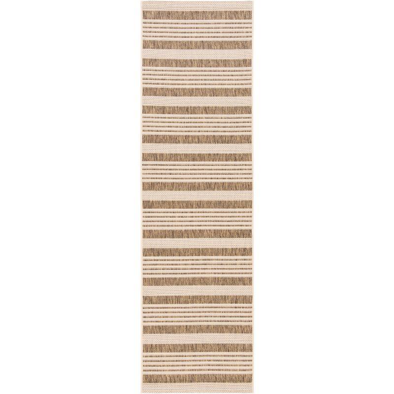 Brown/Bone Contemporary Striped Indoor/Outdoor Runner Rug, 2'3" x 8'
