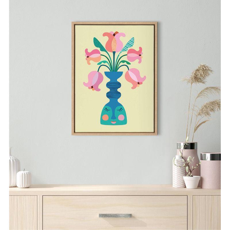 Mid Century Modern Tulips Print on Canvas with Natural Frame