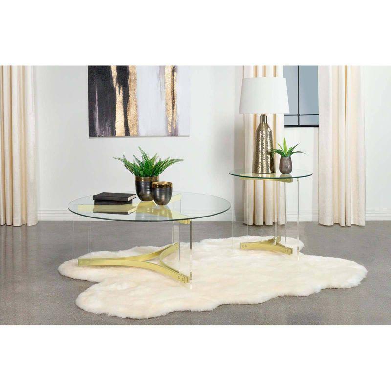 Janessa Round Glass Top End Table with Gold Acrylic Legs