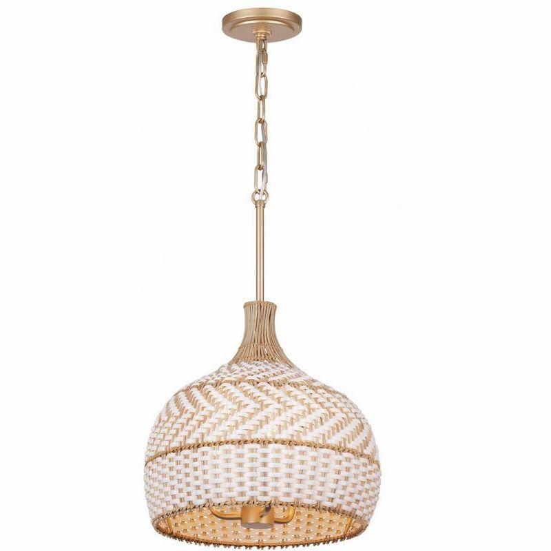 Zanzibar Soft Gold and Rattan 3-Light Pendant