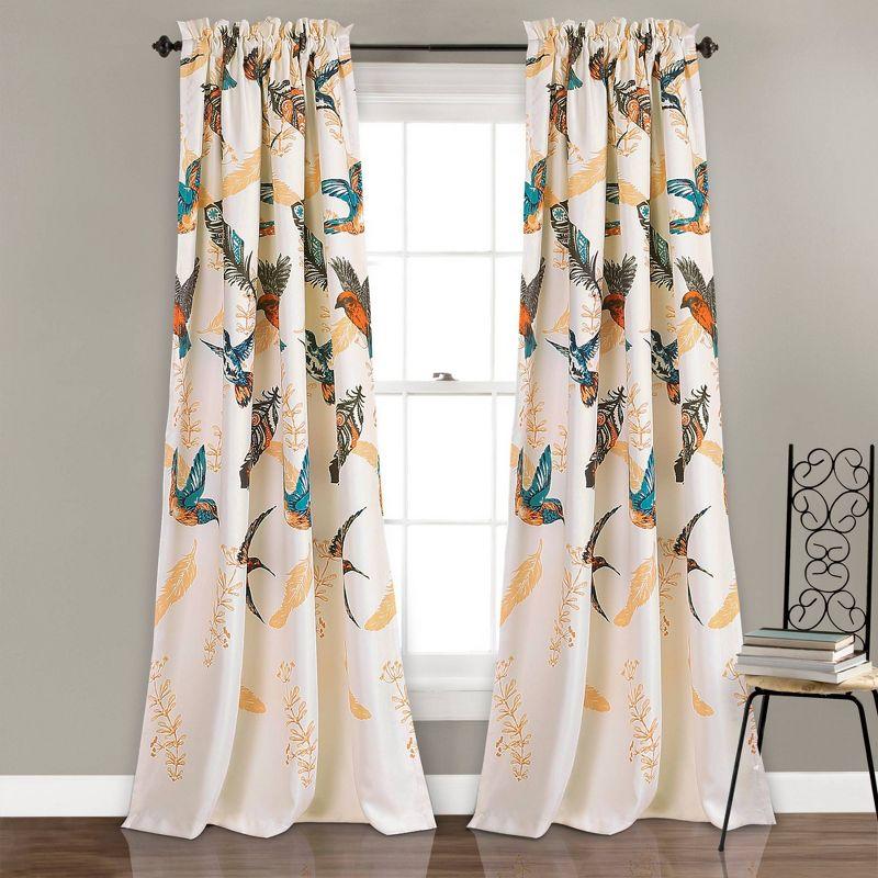 Bird Breeze Polyester Room Darkening Curtain Pair