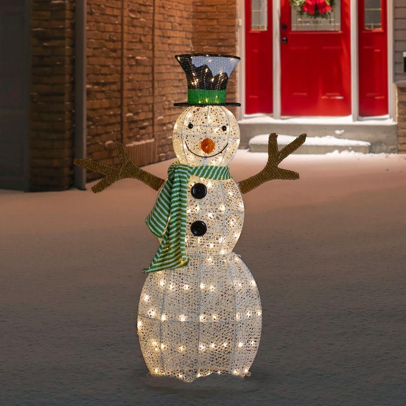 43" LED Lighted Snowman with Top Hat and Green Scarf