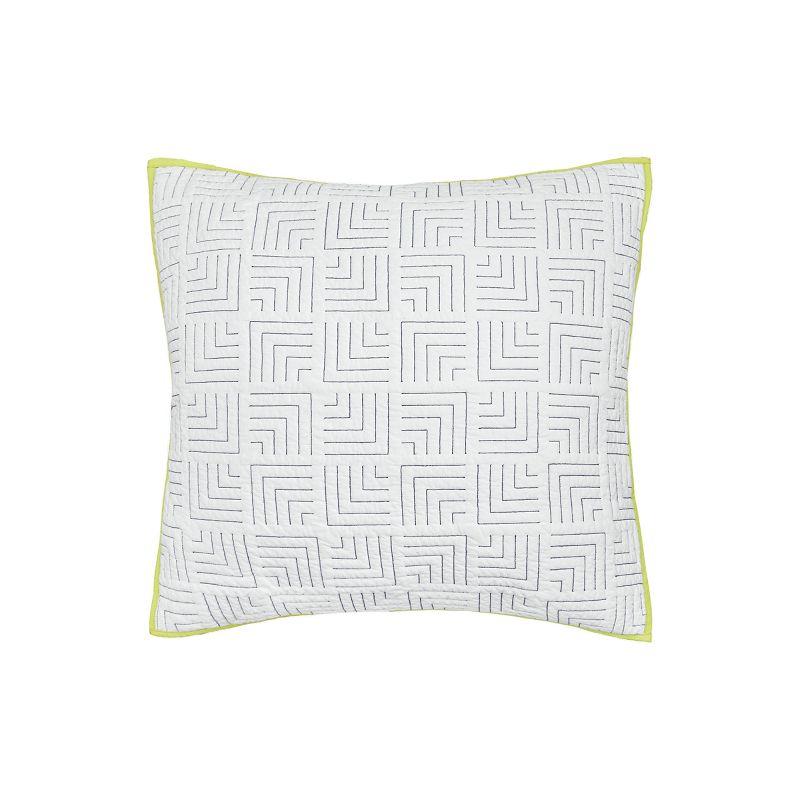 Spencer 26" x 26" White Cotton Euro Sham with Citron Trim