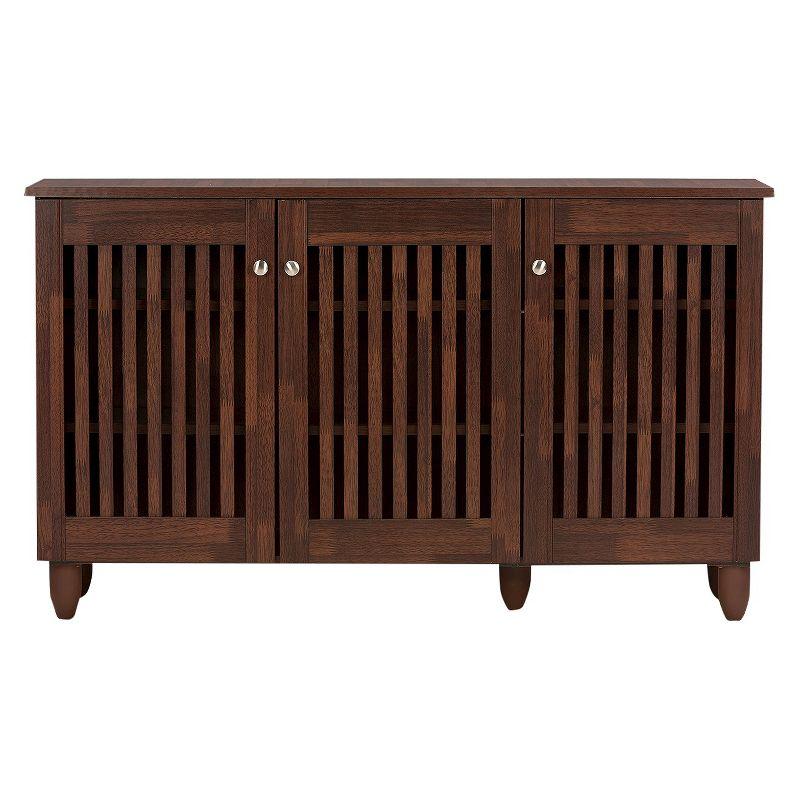 Fernanda Modern and Contemporary 3-Door Wooden Entryway Shoes Storage Wide Cabinet - Oak Brown - Baxton Studio: 10 Fixed Shelves, Hardwood & MDF