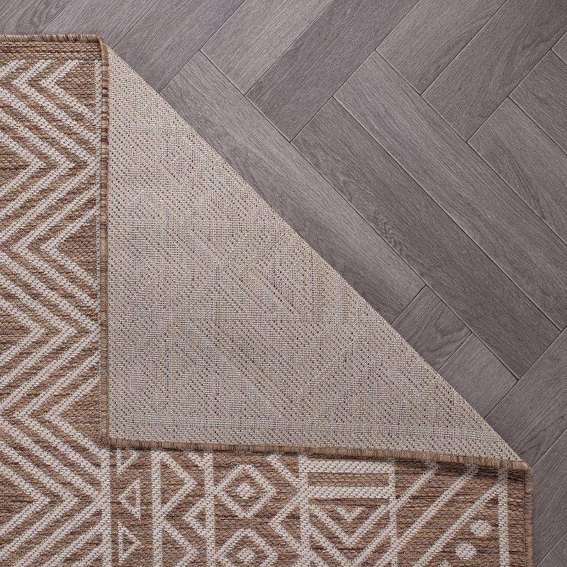 World Rug Gallery Distressed Geometric Bohemian Textured Flat Weave Indoor/Outdoor Area Rug - BROWN 5' X 7'