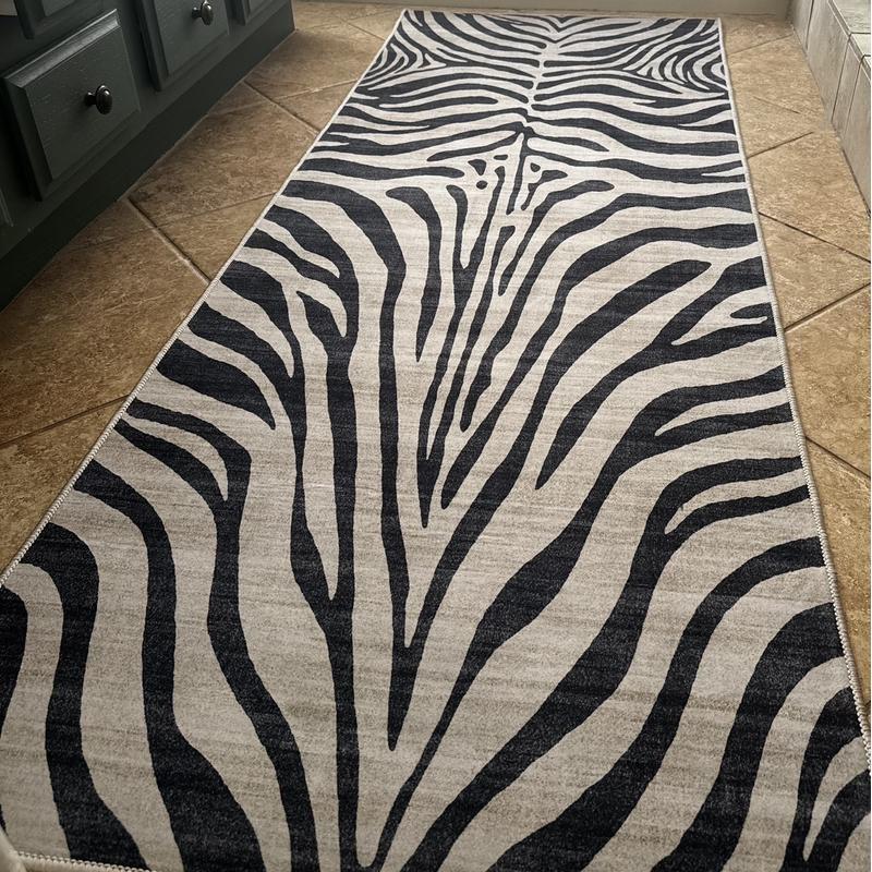 Gertmenian Crystal Print Zebra Modern Animal Print Brown Cream Washable Flat Pile Indoor Area Rug
