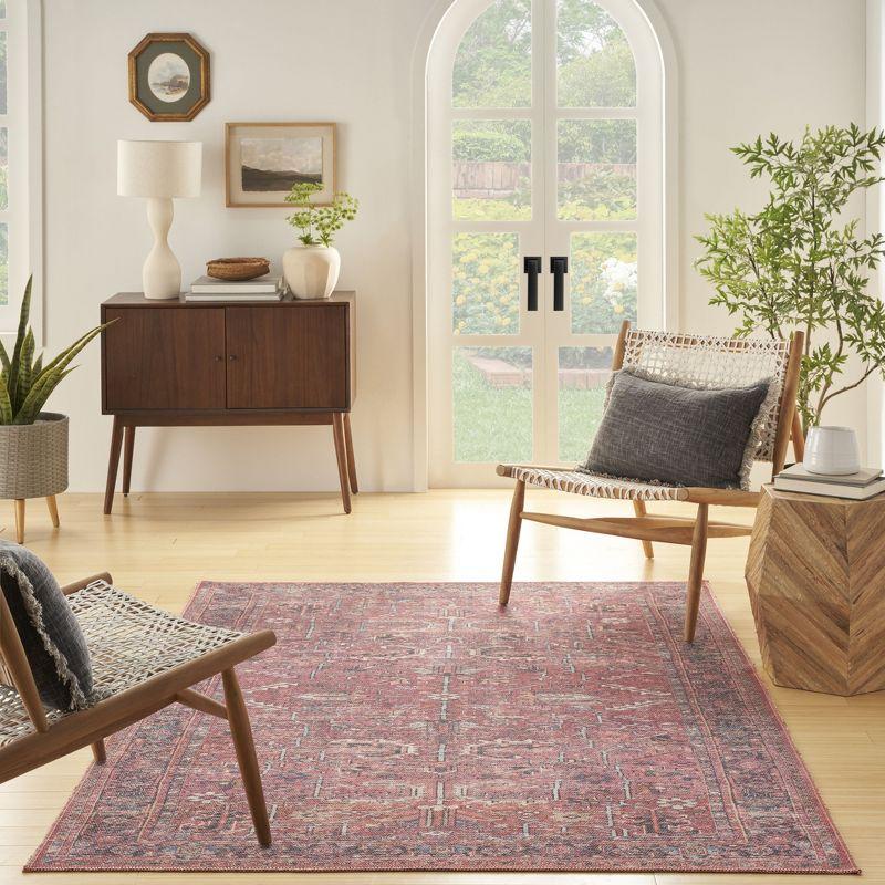 Brick Red Floral Flat Woven Cotton Chenille Rug 6' x 9'