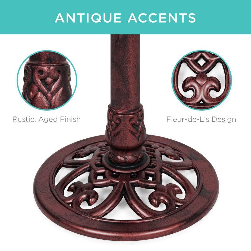 Cherry Red Rustic Polyresin Pedestal Bird Bath with Fleur-de-Lis Accents