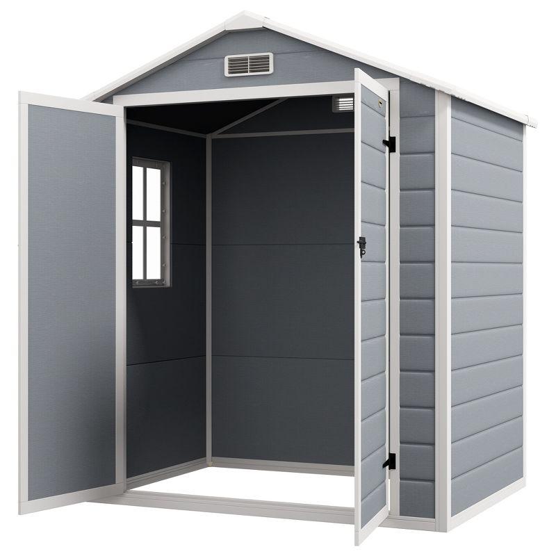 Outsunny Outdoor Storage Shed, 72" x 52.75" Garden Shed with Double Lockable Doors, Vent and Window, Plastic Utility Tool Shed, Gray