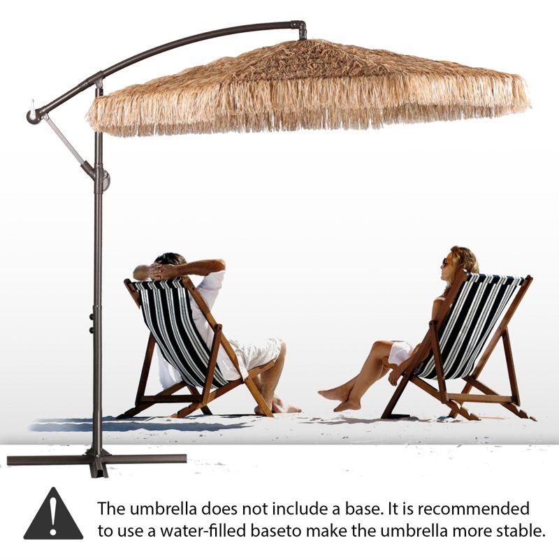 Aoodor 10FT Cantilever Tiki Thatch Patio Umbrella, Hand-Push Tilt Offset Umbrella for Outdoor, Natural Straw Look (No Base)