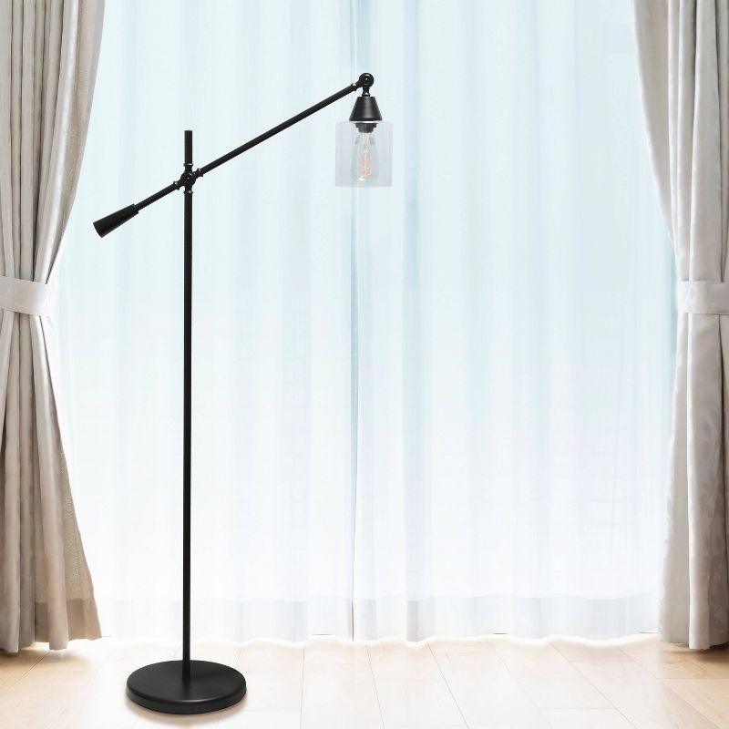 Swing Arm Floor Lamp with Glass Cylindrical Shade - Lalia Home