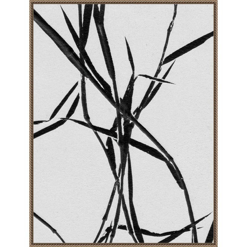 Grass Detail White Abstract Canvas Art with Bronze Frame