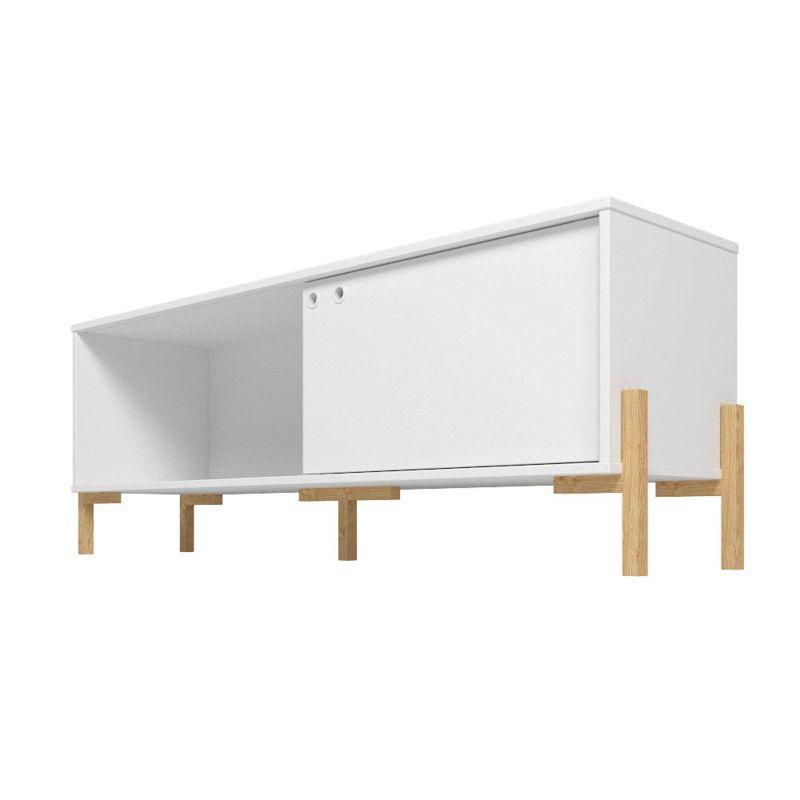 Bowery TV Stand for TVs up to 50" White/Oak - Manhattan Comfort: Media Console with Sliding Door Storage