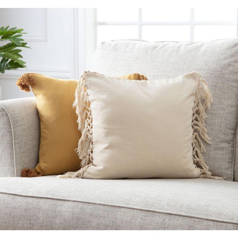 Natural Cotton Creme Golden Euro Throw Pillow Covers with Fringe