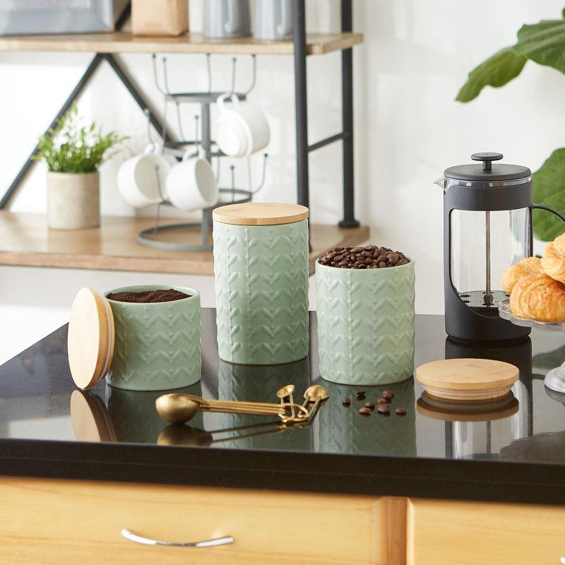 Design Imports Jadeite Matte Retro Vine Texture Ceramic Canister Set/3