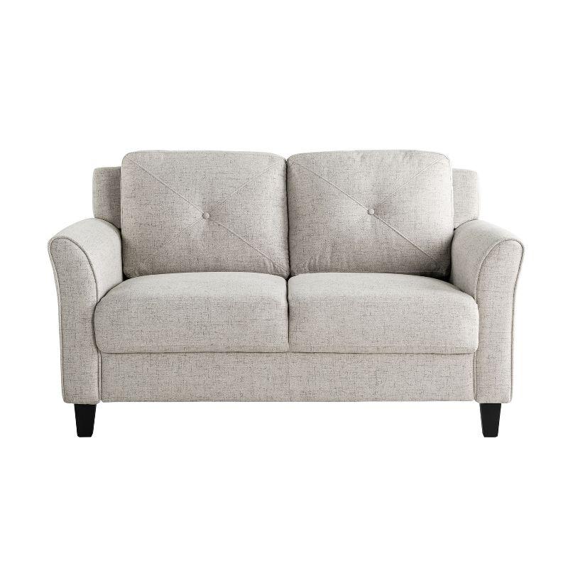 Beige Tufted Microfiber Loveseat with Flared Arms