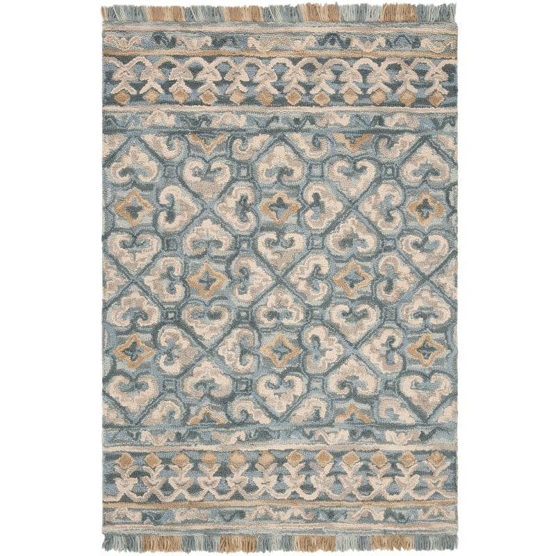 Handmade Blue Wool Tufted Rectangular 4' x 6' Area Rug