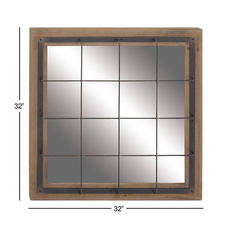 Geometric Brown Wood Full-Length Square Wall Mirror - 32"